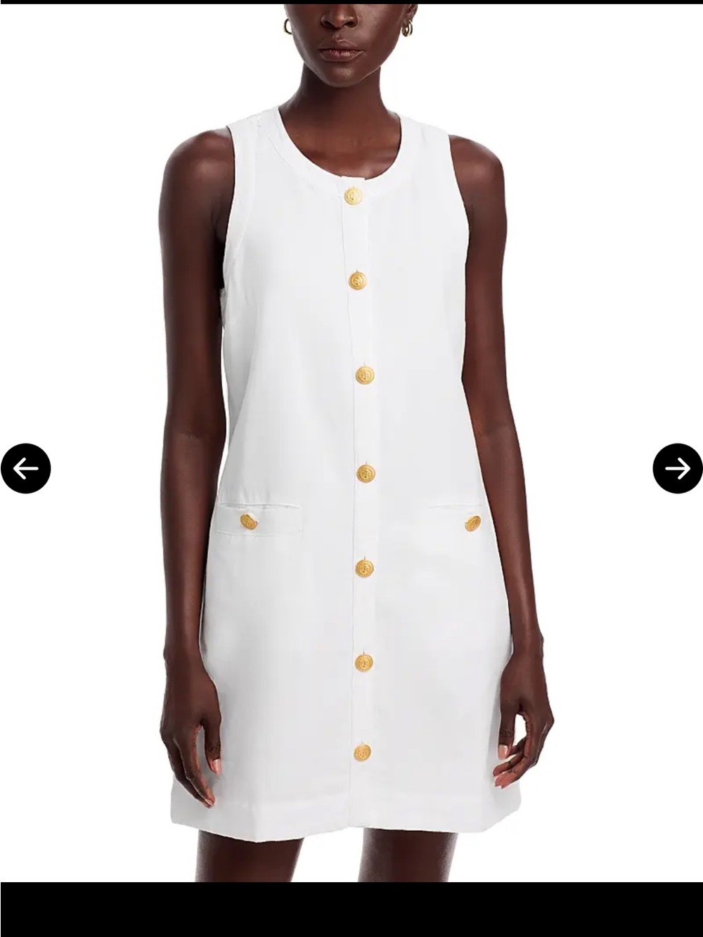 Sleeveless White Shift Dress with Gold Buttons